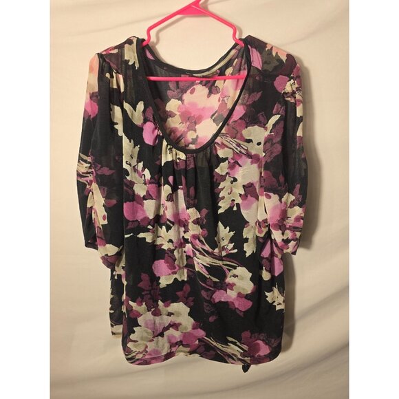 Dana Buchman Womens Plus Size 3X Purple Floral Blouse Top Shirt Short Sleeve - Picture 1 of 3